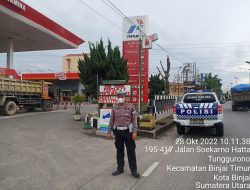 Antisipasi Penumpukan Kendaraan, Personil Satlantas Polres Binjai Patroli ke SPBU