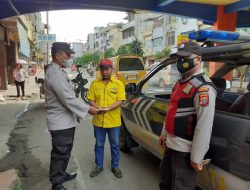 Personil Polsek Binjai Kota laksanakan kegiatan rutin Oprasi Yustisi himbauan pemeintah beserta bagikan masker gratis