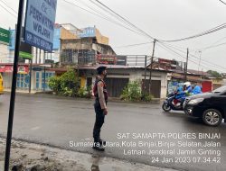 Giat pos padat pagi oleh Unit Sat Samapta Polres Binjai guna memantau arus lalin dan cegah terjadinya gangguan Kamtibcarlantas