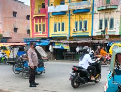 Pers Polsek Binjai Selatan laksanakan Giat rutin pemberian himbauan tentang Ops Yustisi cegah penambahan virus corona