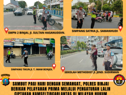 SAMBUT PAGI HARI DENGAN SEMANGAT, POLRES BINJAI BERIKAN PELAYANAN PRIMA MELALUI PENGATURAN LALIN CIPTAKAN KAMSELTIBCARLANTAS DI WILAYAH HUKUM POLRES BINJAI