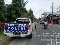 Sat lantas Polres Binjai melaksanakan patroli KRYD guna antisipasi kemacetan serta dan memberi himbuan kepada warga agar tetap menjaga prokes