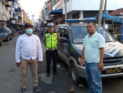 Polsek Binjai Kota melaksanakan Patroli Roda empat memberikan tentang himbauan mengenai virus covid-19 dan menerapkan prokes