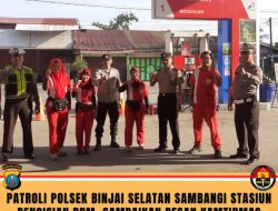 PATROLI POLSEK BINJAI SELATAN SAMBANG SPBU AJAK KARYAWAN TINGKATKAN KEWASPADAAN