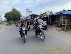 Guna ciptakan situasi yg aman dan kondusif usai pencoblosan dan penghitungan surat suara Pemilu 2024 Polres Binjai lakukan Patroli .