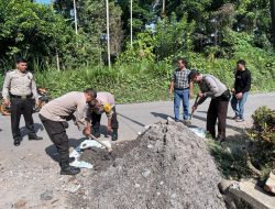 Polsek Sei Bingai Timbun Jalan Berlubang, Ajak Pemdes dan Masyarakat
